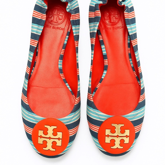 Tory Burch Striped Reva Flats – Preppy Classic - Picture 1 of 5